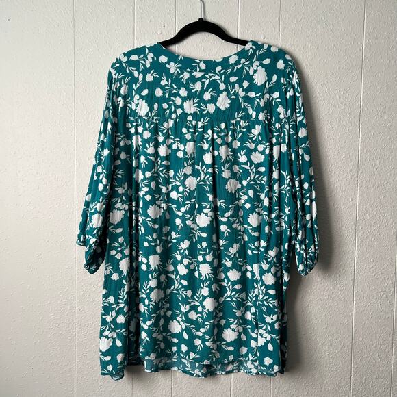 Woman Within Top 3X Floral Puff Sleeve Relaxed Comfort Casual Everyday Wear - Picture 6 of 12